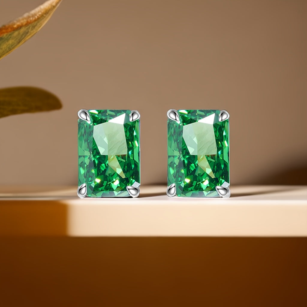 Women's Silver Earrings with Emerald Green Zirconia 8 Carat Ice Cut