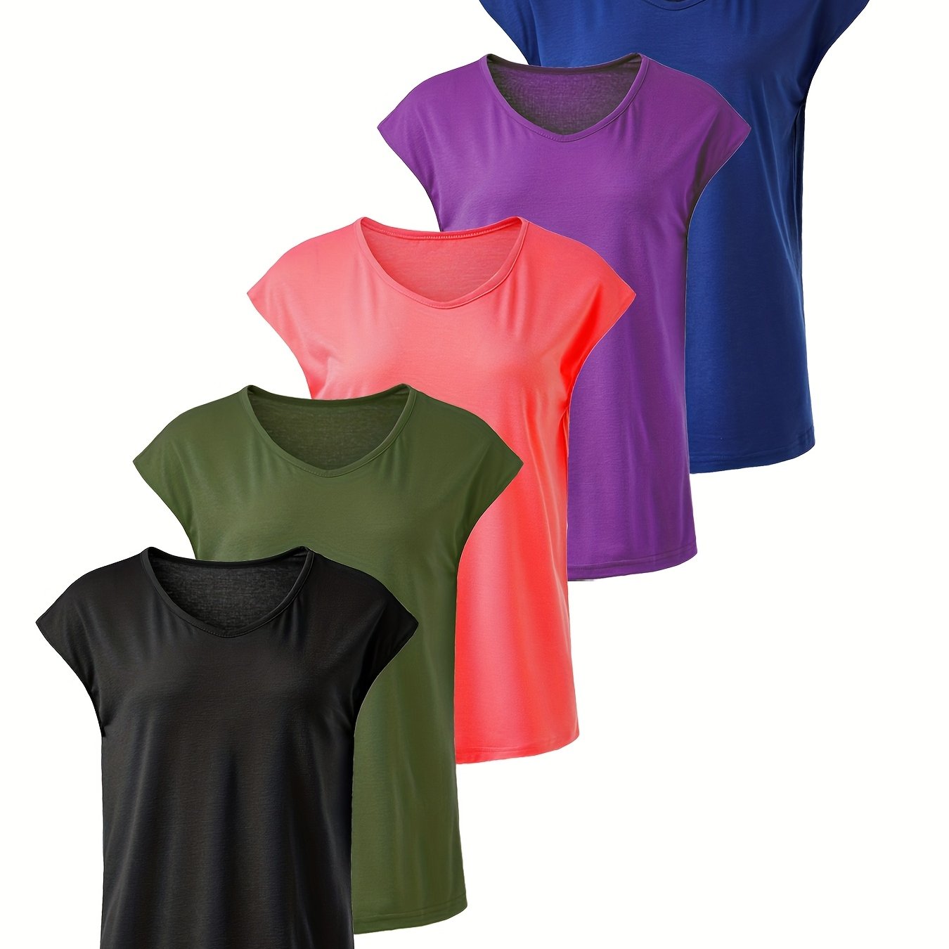 Women's Large Size Solid Color Casual Sports T-Shirt 5 Pack