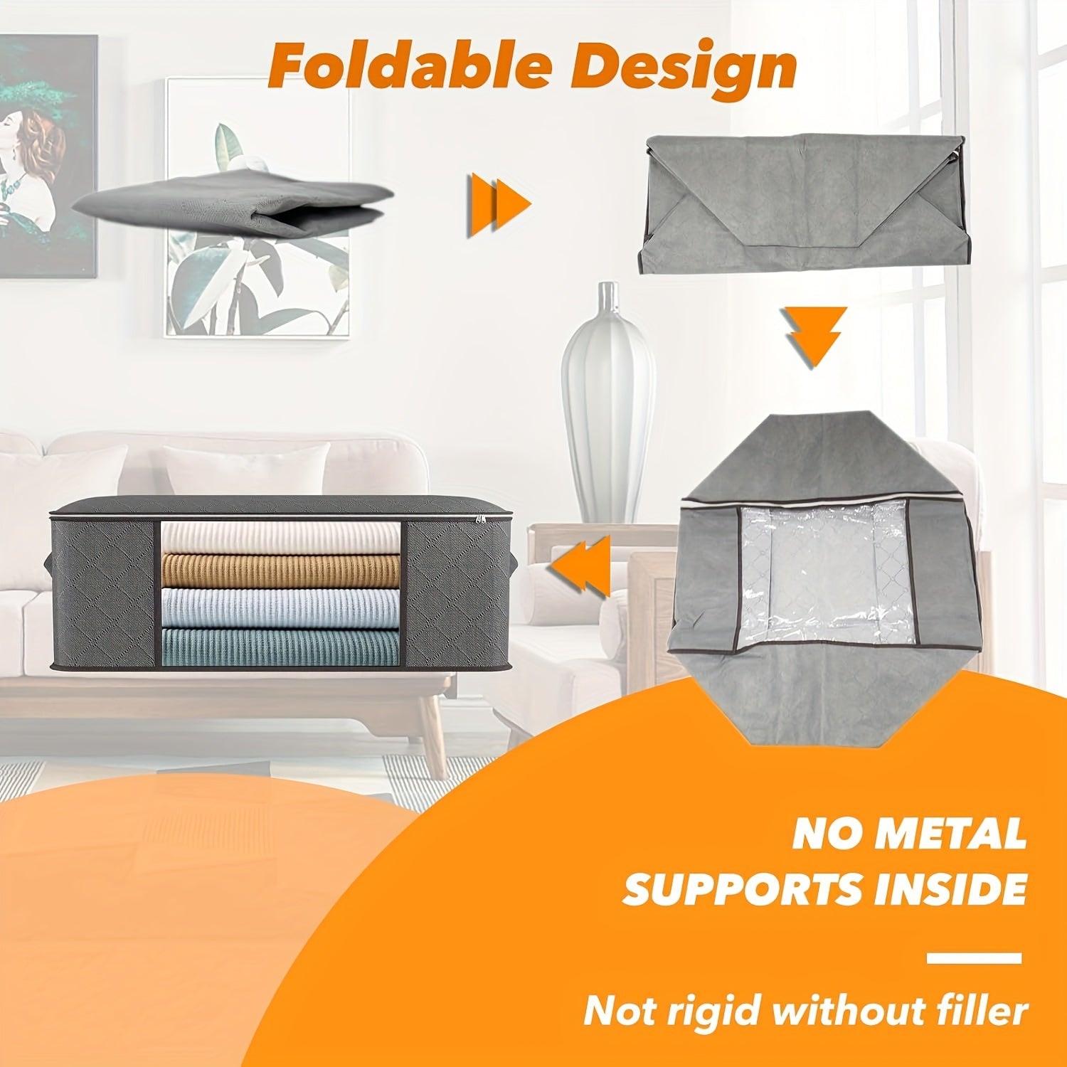 Set of 6 Fabric Under-Bed Storage Bags Waterproof Flip Top Reinforced Handle for Clothing Linens