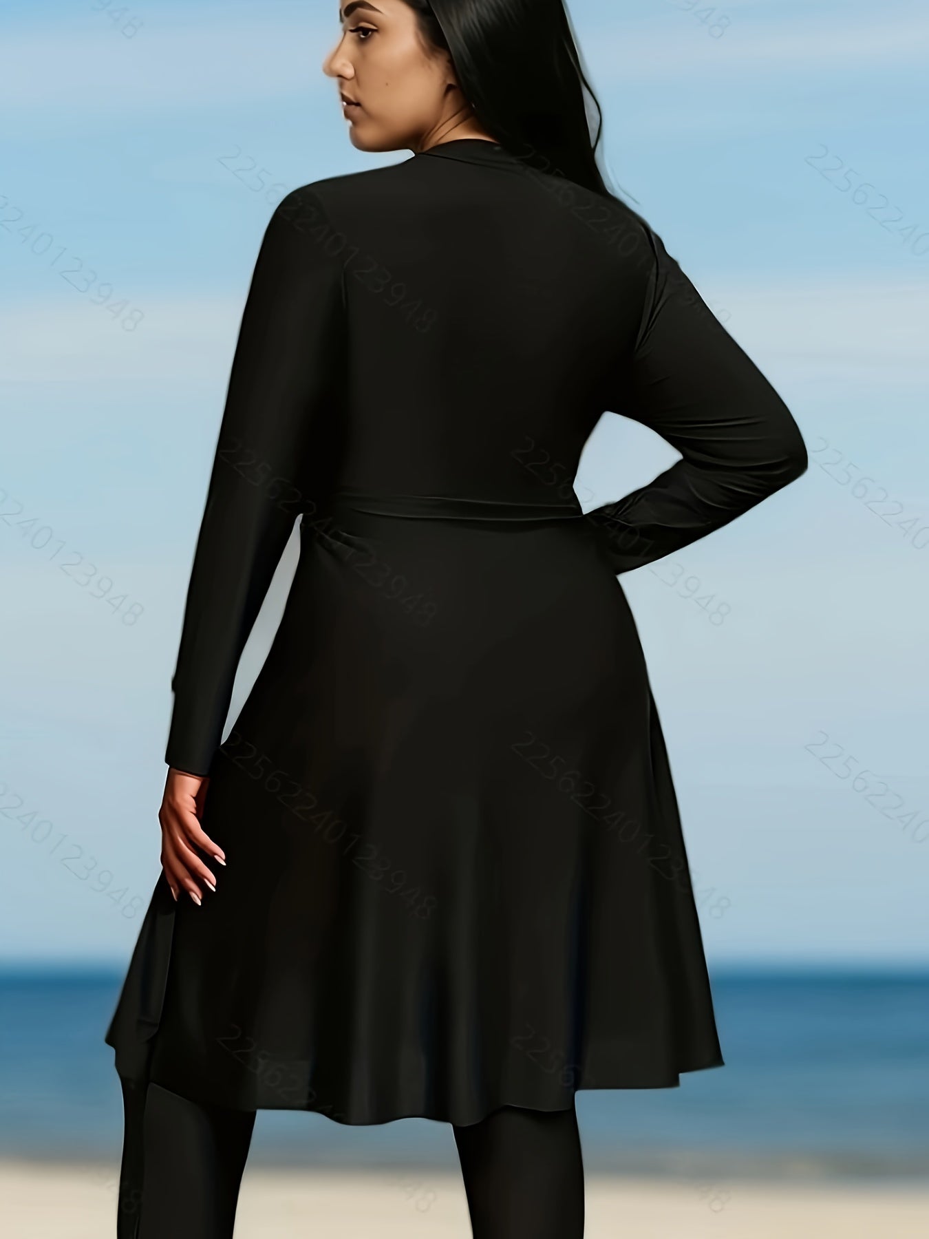 Комплект скромных танкини большого размера для женщин, из высокоэластичного полиэстера, однотонный