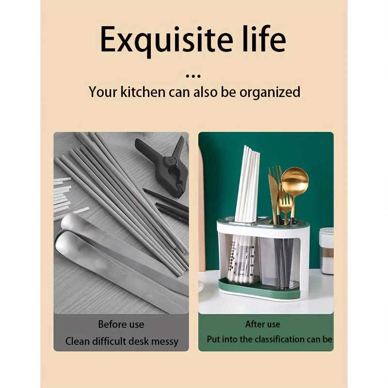 Wall-Mounted Kitchen Utensil Organizer with Drainage, Drill-Free Chopstick Holder