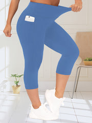 Plus Size Women's High-Waisted Capri Leggings with Side Pockets