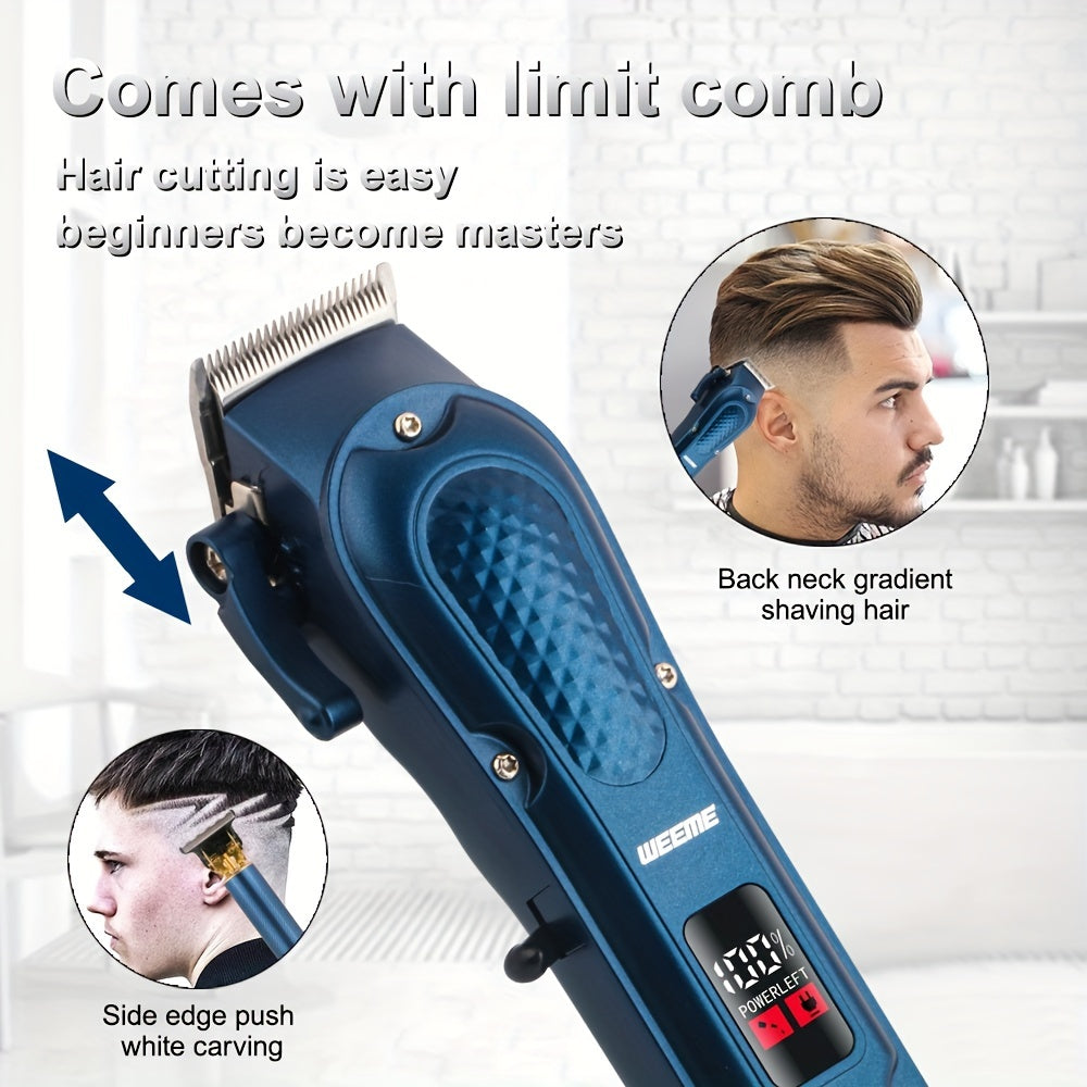 Professional Hair Clippers Set Blue Men's Hair Clipper T-Shaped Trimmer USB Rechargeable 36V Power 2700mAh Battery