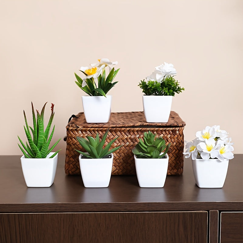 6pcs Artificial Succulents in White Pots for Home Office Decor Realistic Mini Plants