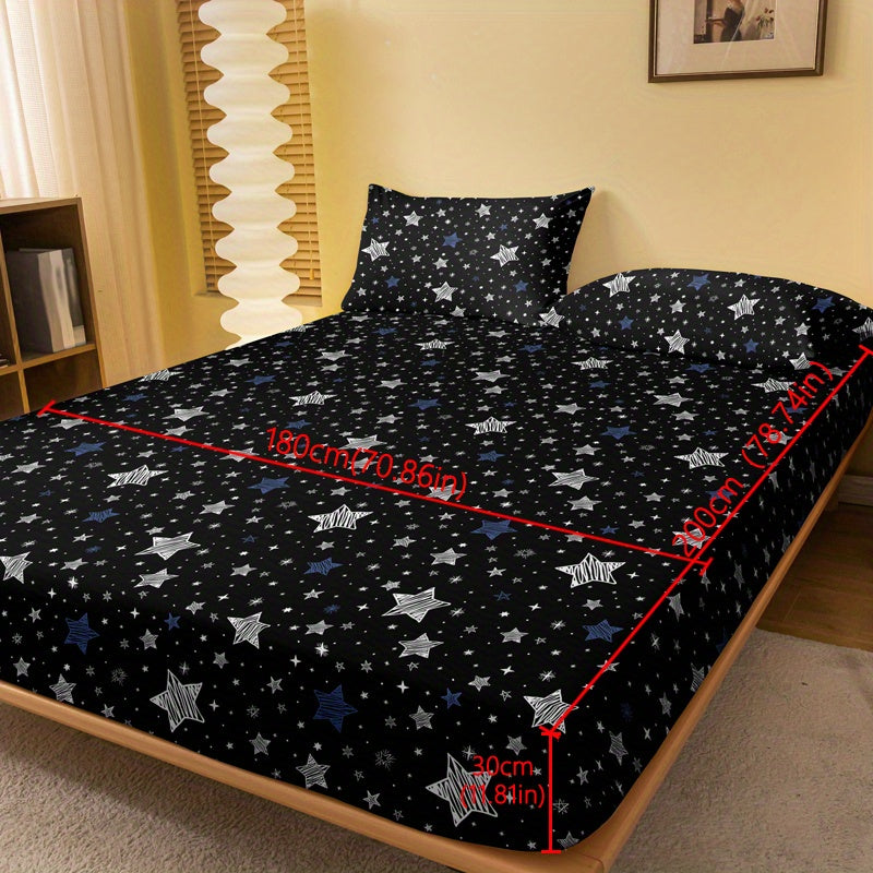 Star Print Fitted Sheet Deep Pocket Soft Bedding for Bedroom or Guest Room