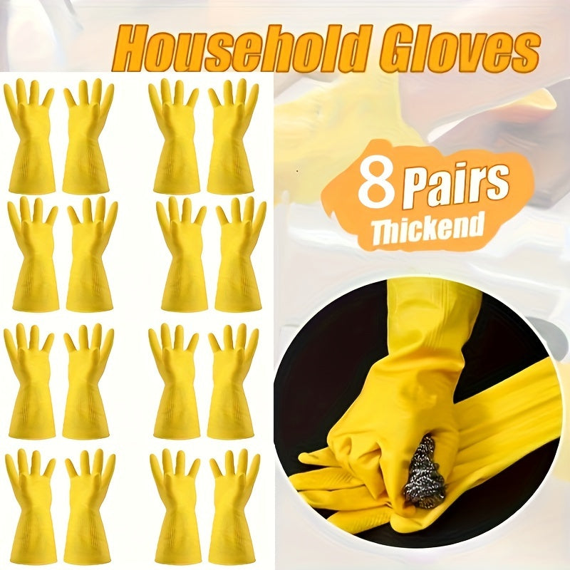 8 Pairs Waterproof Latex Gloves with Non-Slip PVC for Kitchen and Household Tasks