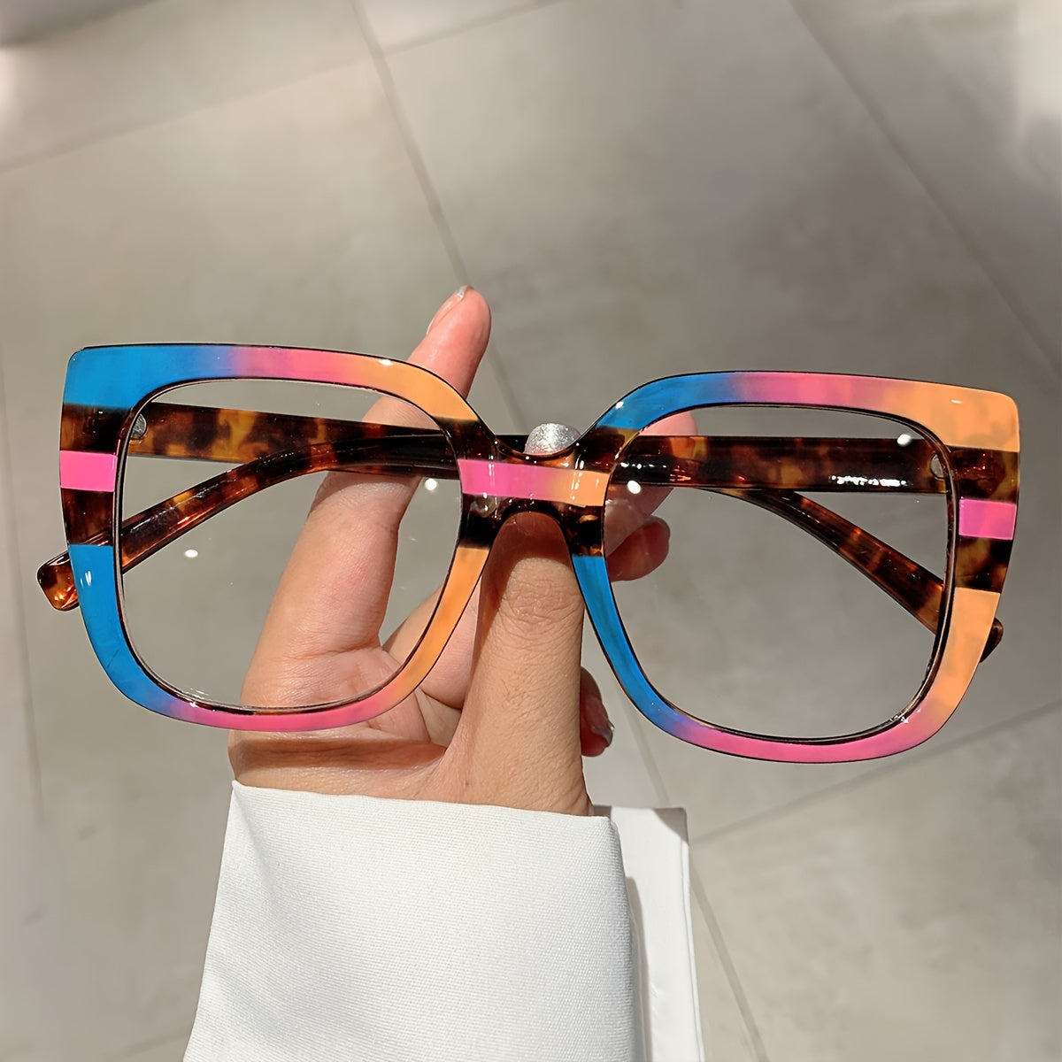 Women’s Cat Eye Computer Glasses with Clear Lenses and Color Block Frame