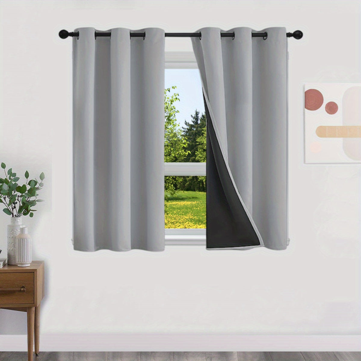 Blackout Curtains 100% Opaque with Lining 2 Pieces for Bedroom Living Room