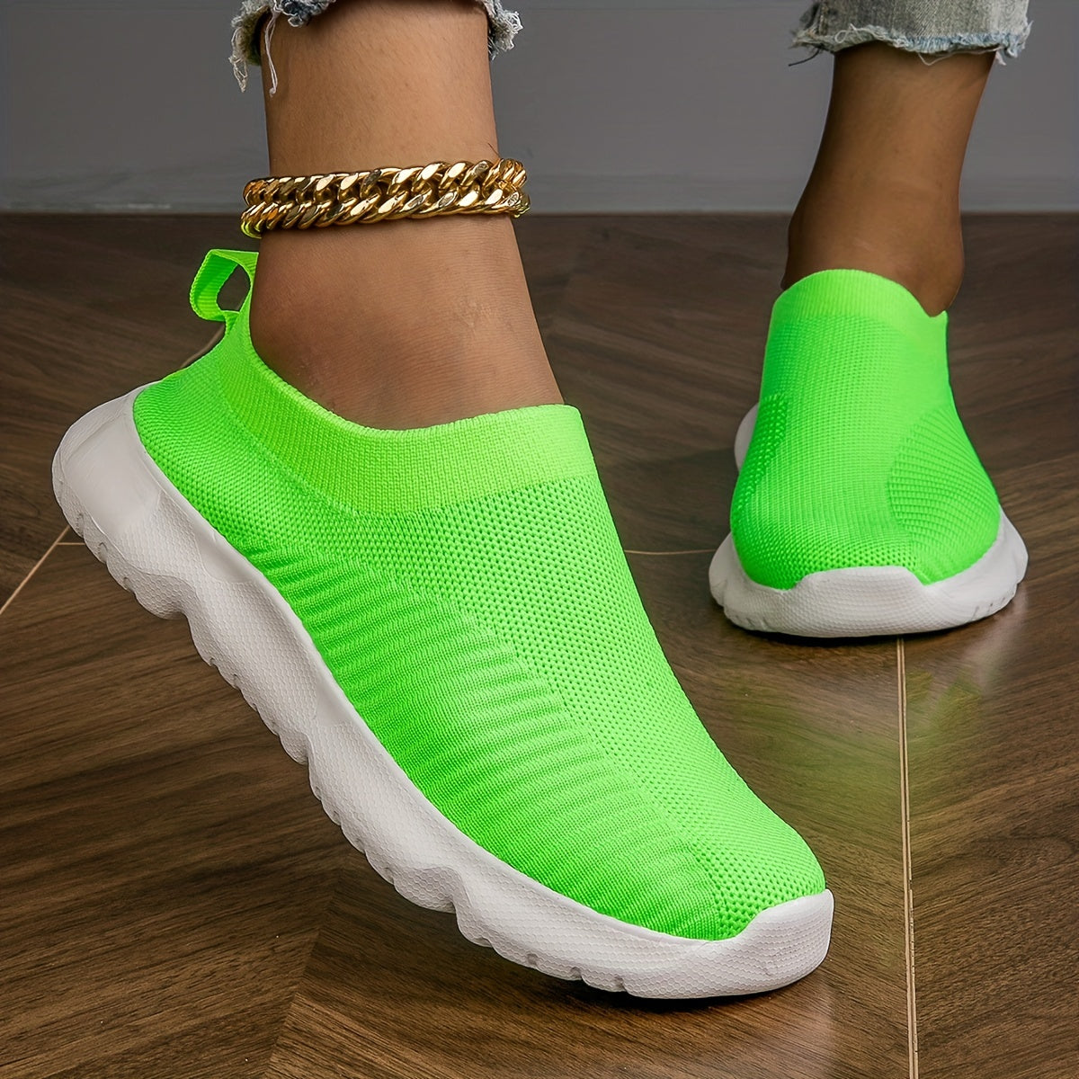 Women's Breathable Knit Slip-On Sneakers, Lightweight Low Top Trainers Plus Size