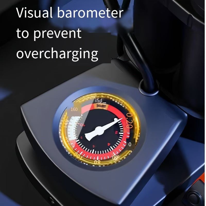 Bomba de aire portátil de alta presión negra con manómetro para coches, bicicletas y motocicletas