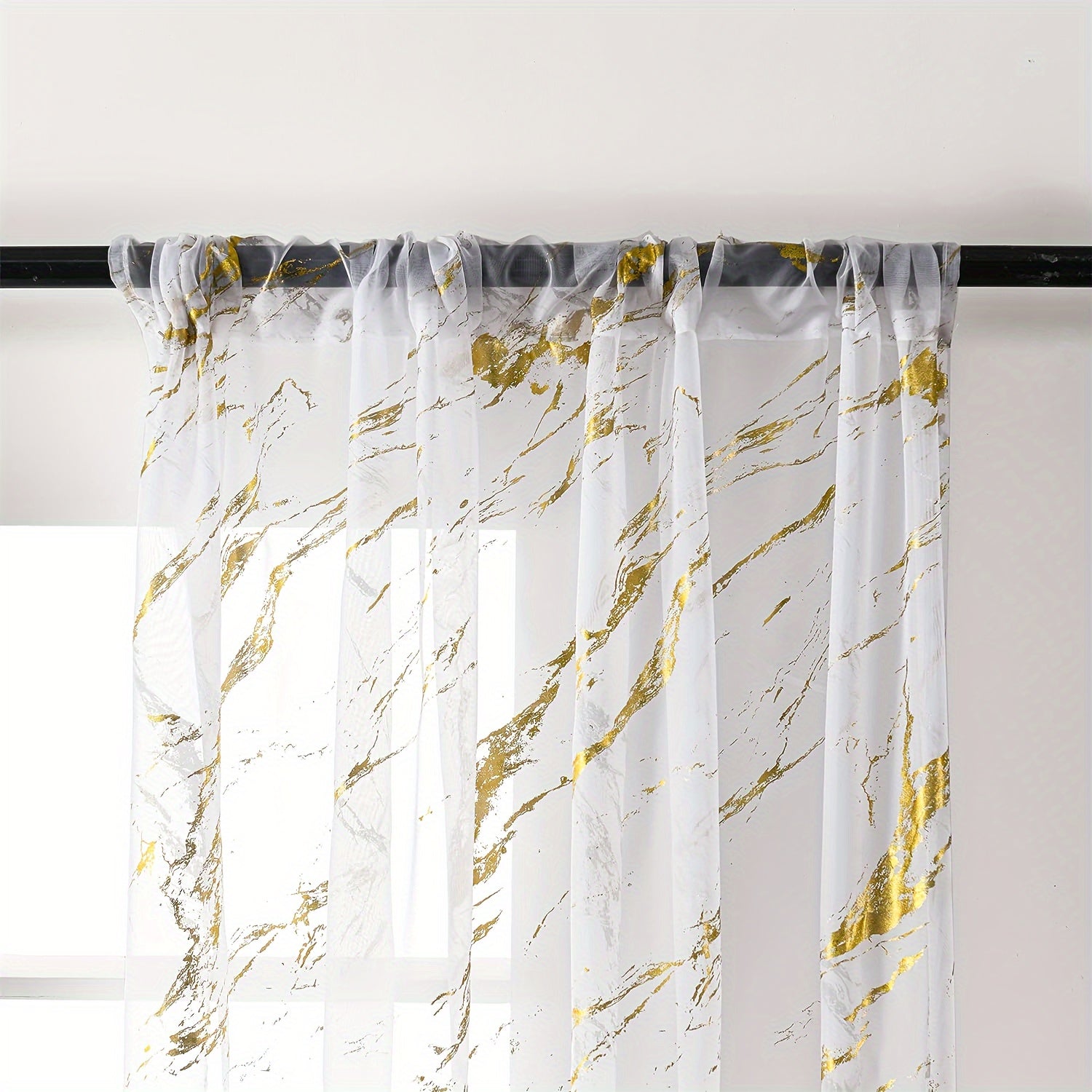 Sheer Curtains with Marble Pattern for Living Room Bedroom Office Windows