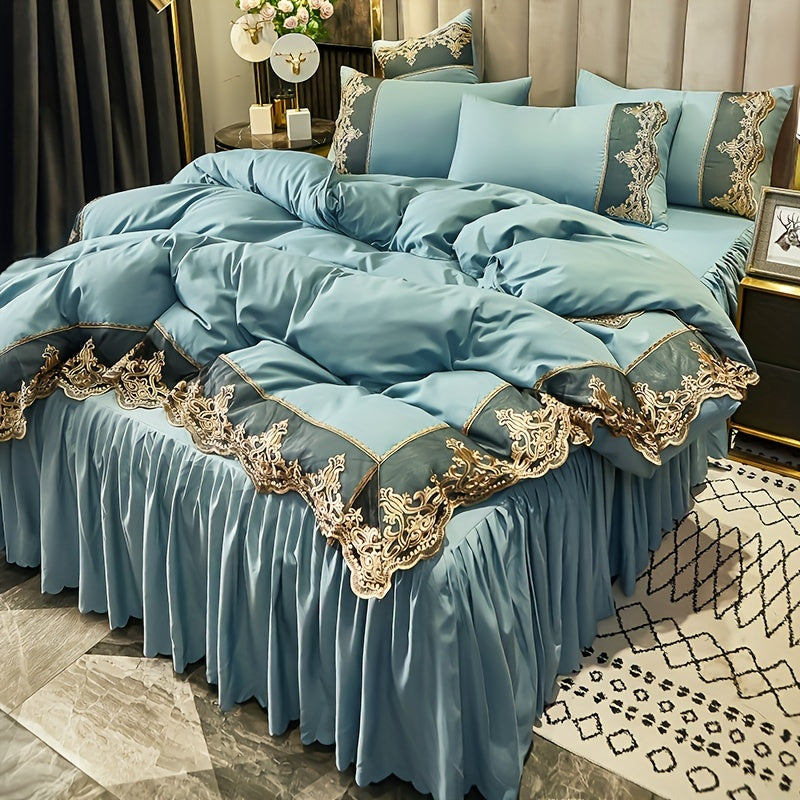 Европейский комплект постельного белья с кружевом и ворсом, 2/3 предмета, однотонное, наволочки, чехол на пуховик, моется в машине