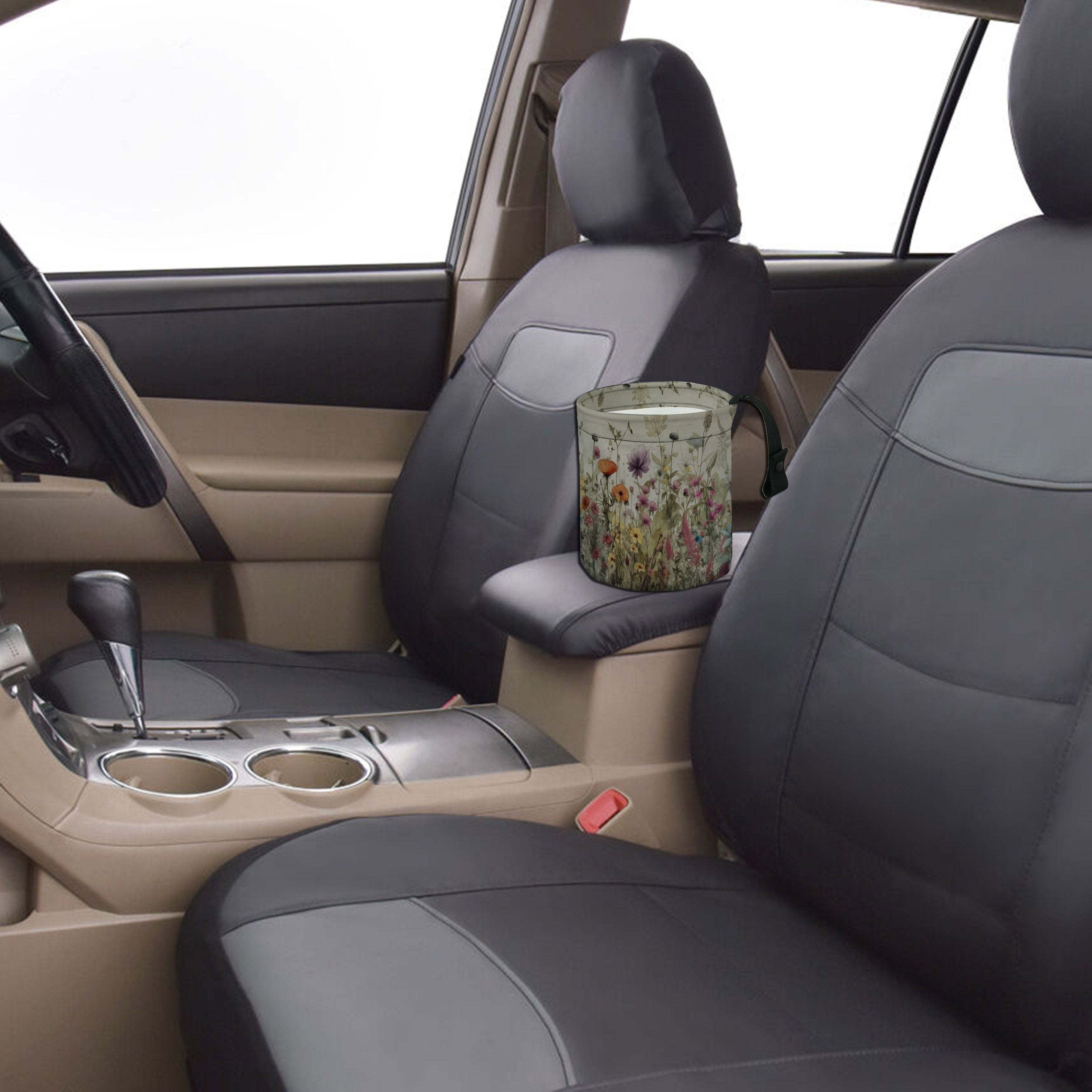 Watercolor Flowers Hanging Car Trash Can Waste Bin for Car Kitchen Camping