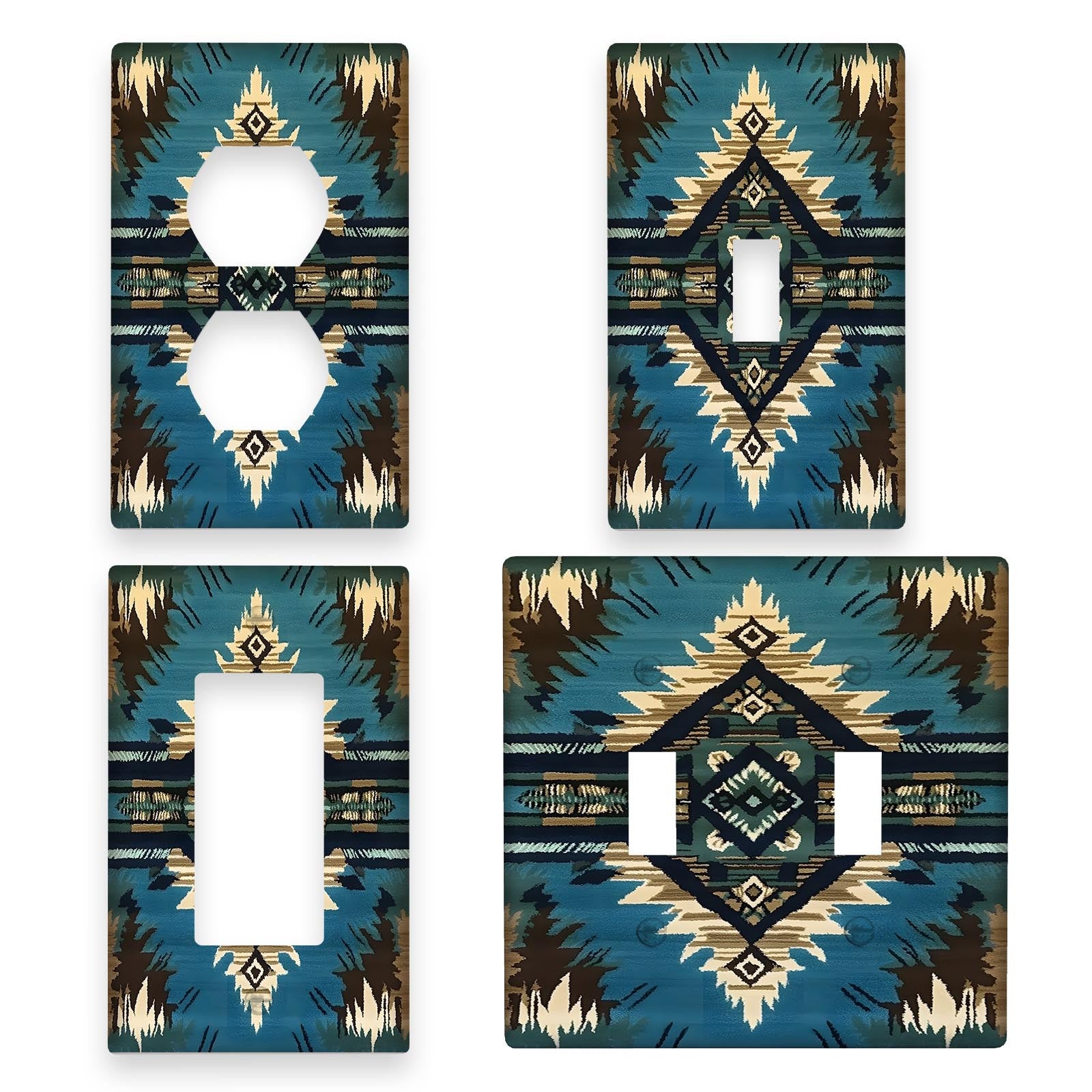 Native American Style Switch Plate Cover with Turquoise and Geometric Patterns