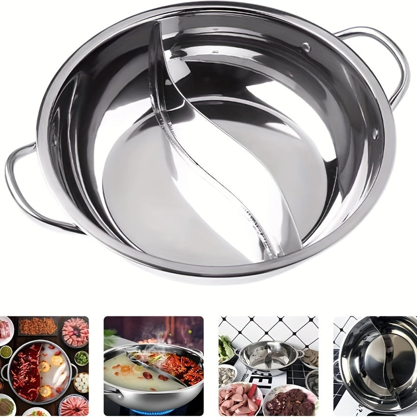 Dual Sided Stainless Steel Hot Pot with Divider for Shabu Shabu, Gas and Induction Compatible