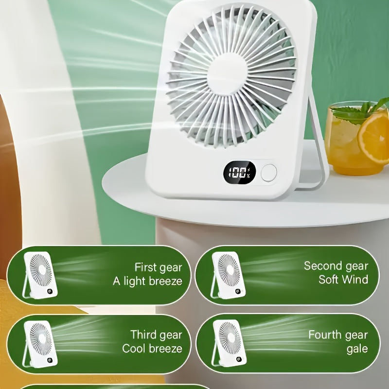 Portable Foldable Mini Desktop Fan with USB Rechargeable Battery and 5-Speed Control