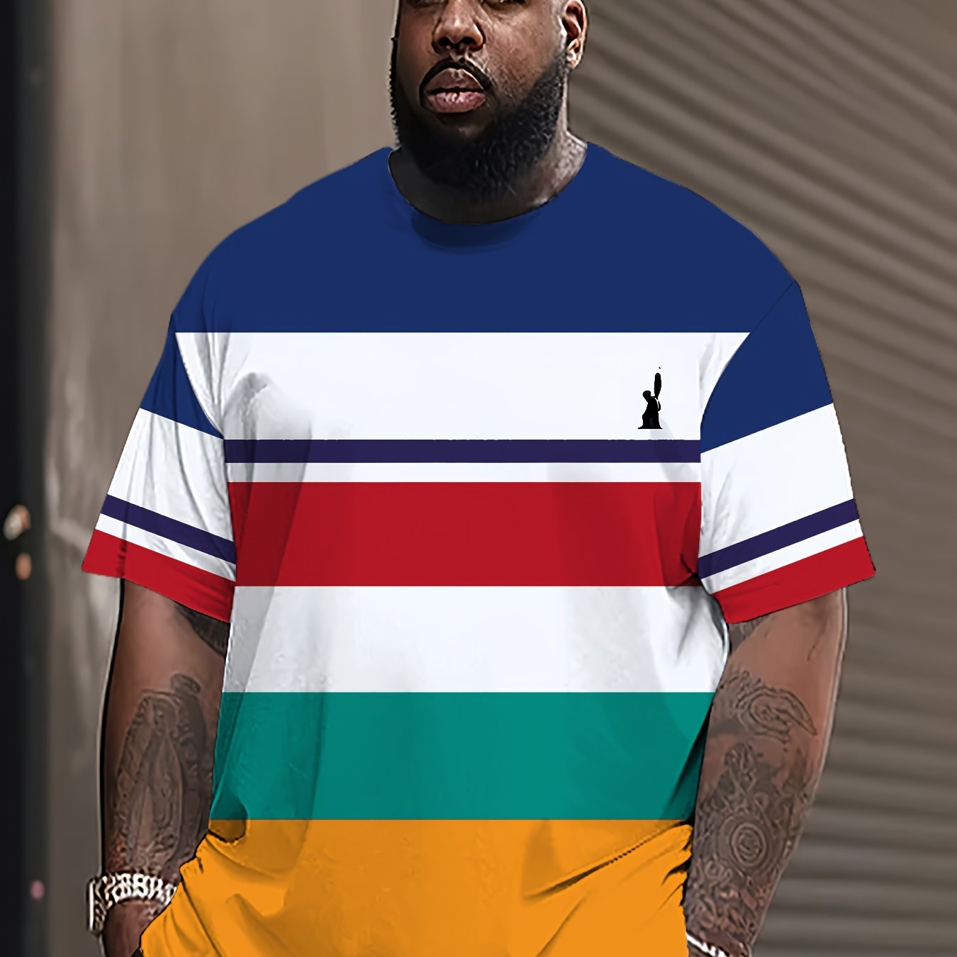 Men's Large Casual Sports T-Shirt Polyester Spandex Digital Stripe Print