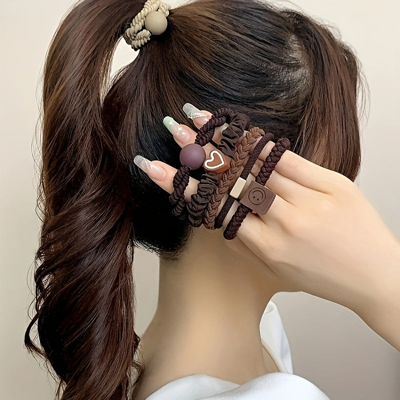 10 Fabric Hair Ties for Women with Charm Accents Set for Ponytails and Gift