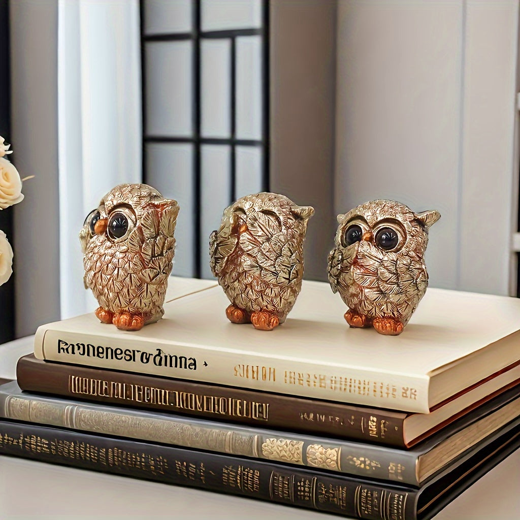 European-Style Resin Owl Figurines for Indoor Decor Living Rooms and Offices Set of 3