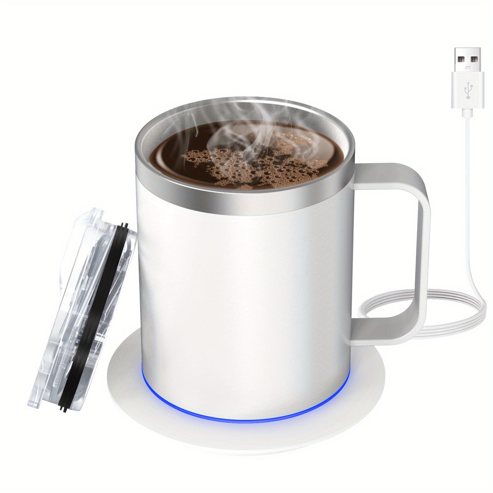 Electric Coffee Mug Warmer Set with Heating Base and Lid for Desk