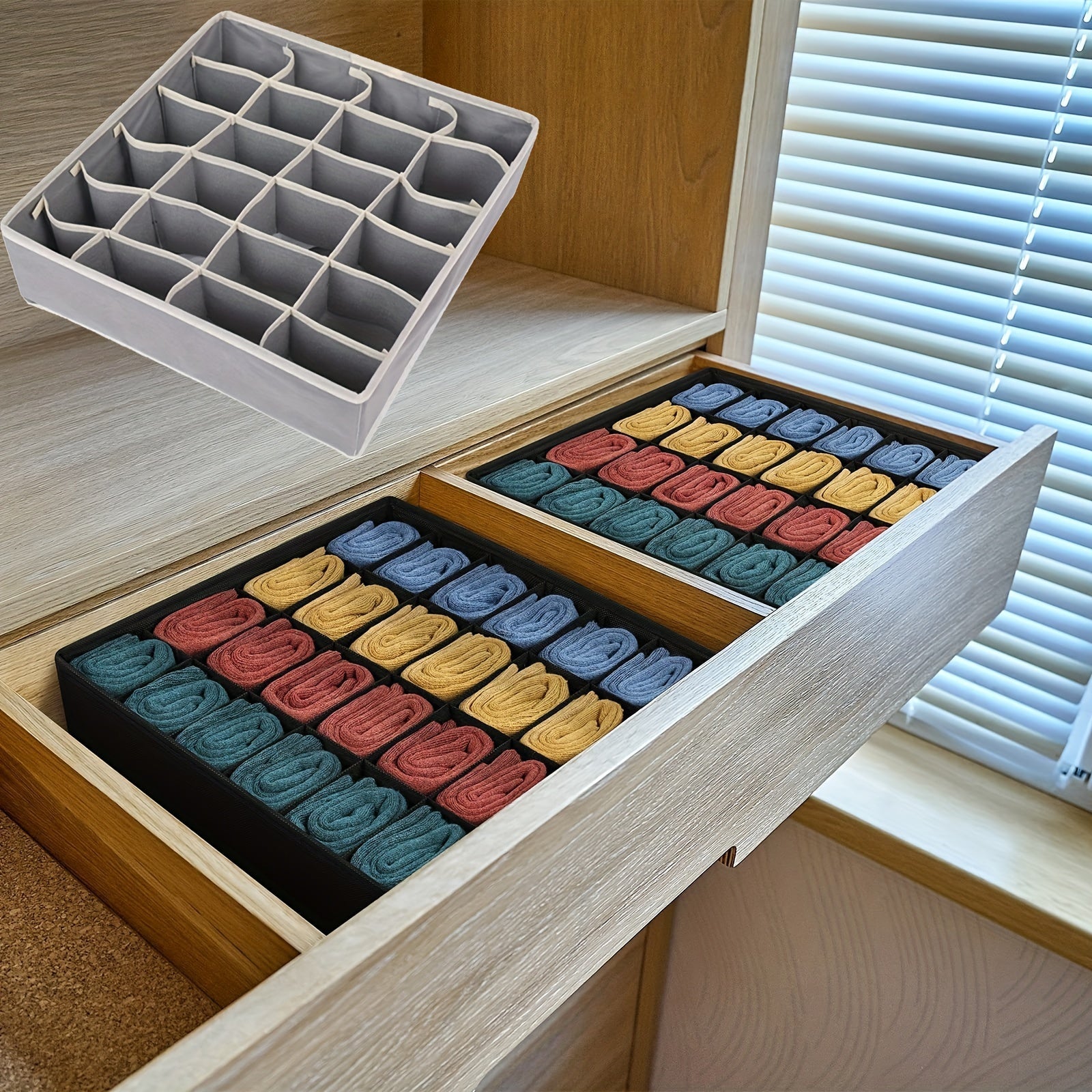 Juego de 2 divisores de tela para cajones para almacenamiento y organización en armario