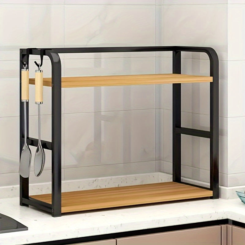 Multifunctional Kitchen Storage Rack Organizer with Wood and Metal Shelves