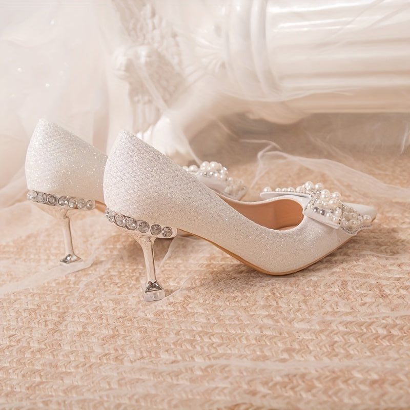 Women's Crystal Embellished Stiletto Heels, Pointed Toe Wedding Pumps