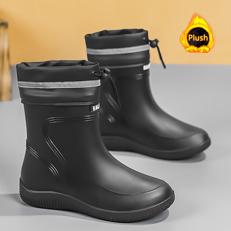 Unisex Waterproof Rain Boots with Fleece Lining Slip-Resistant for Outdoor Activities Black Gray Red Sole