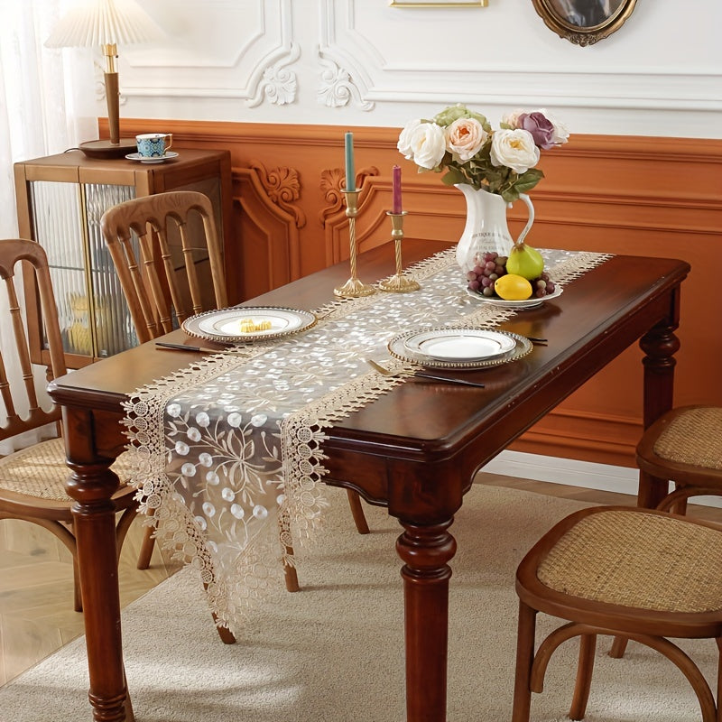 White Embroidered Organza Table Runner for Holiday Wedding Dining Decor