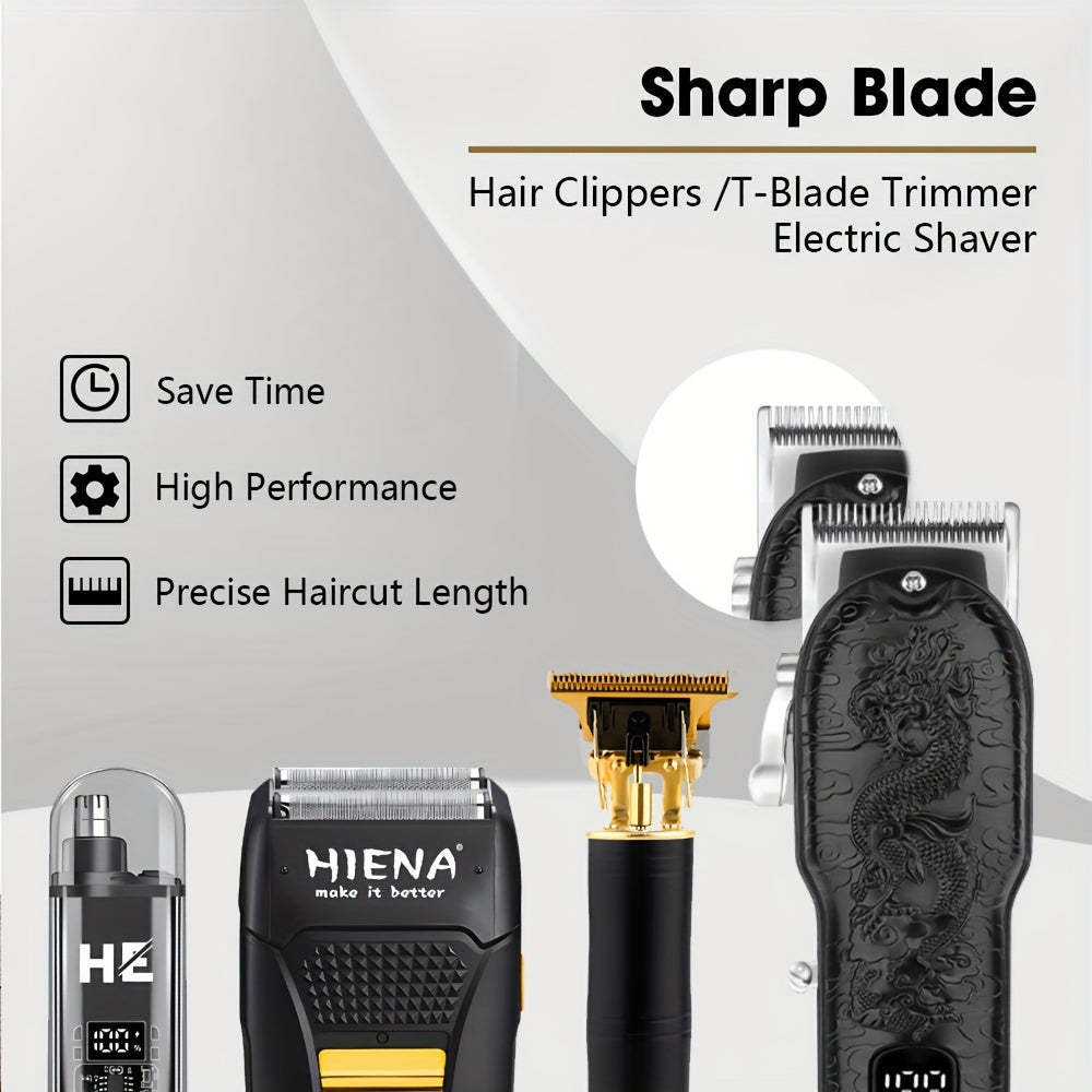 Conjunto de tijeras para corte de cabello masculino, recortadora de barba, cortapelos para nariz, afeitadora y kit de barbero