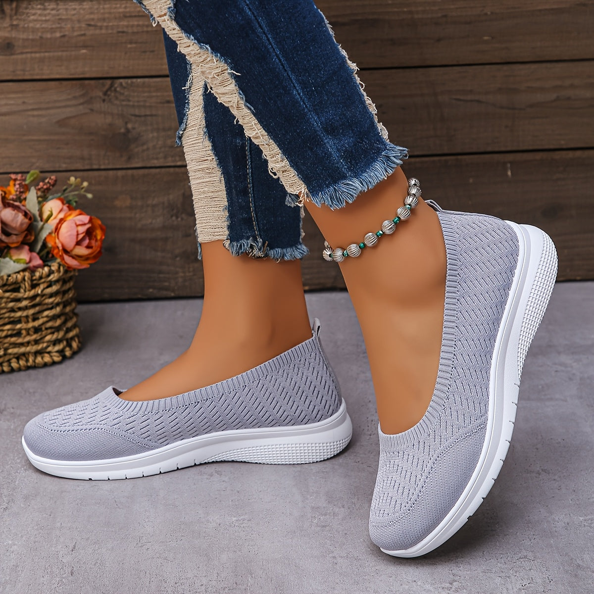 Women’s Slip-On Sock Sneakers Light Blue Casual Athletic Shoes