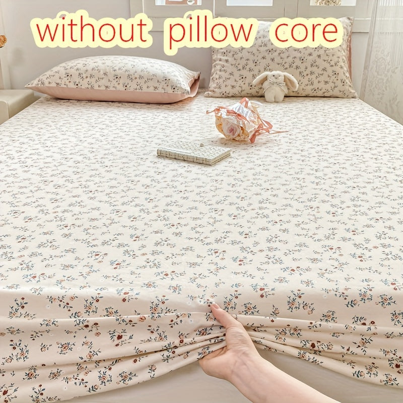 Fitted Sheet Set with Pillowcases Hypoallergenic Machine Washable Polyester Deep Pocket