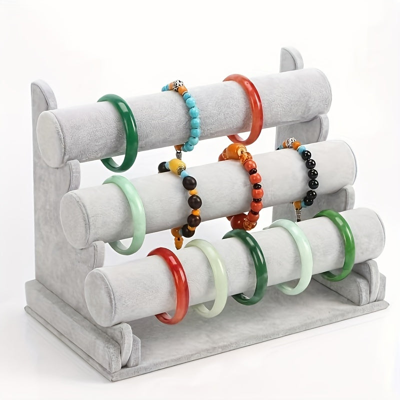 Soporte de exhibición de joyas de terciopelo con base de madera, organizador de múltiples niveles con textura de mármol para pulseras, relojes y decoración del hogar
