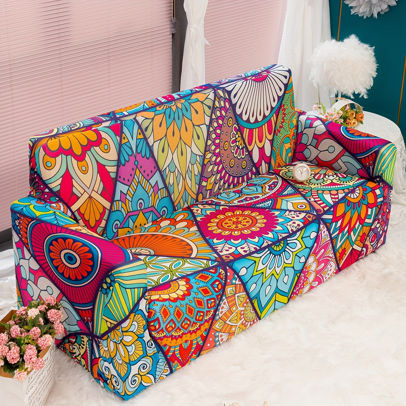 Bohemian Milk Printed Sofa Slipcover for Living Room Bedroom Office Non-Slip