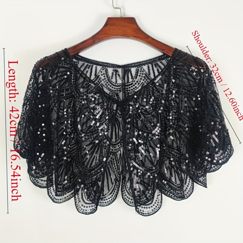 Vintage 1920s Sequin Shawl Cloak for Evening Dress and Party