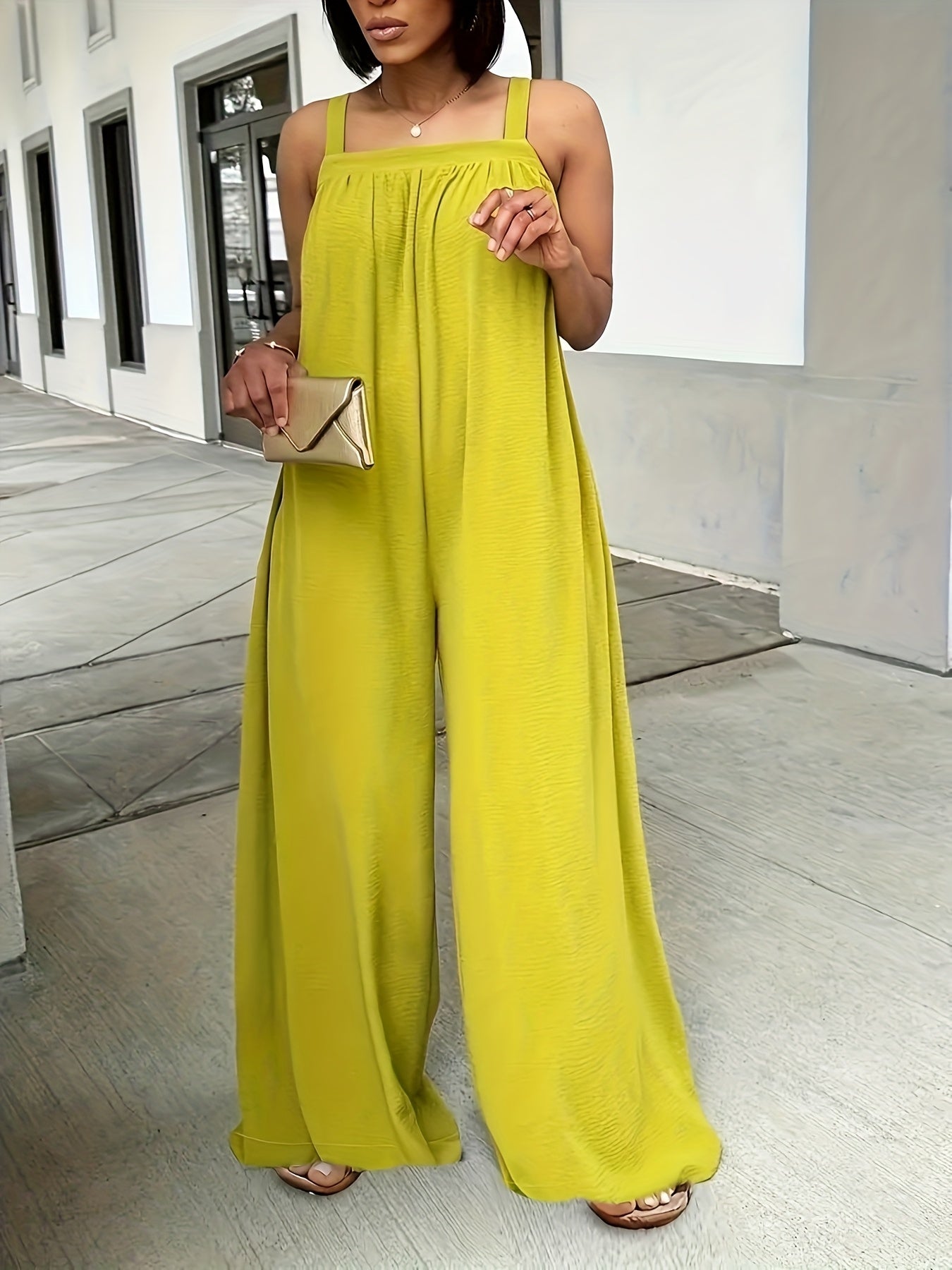 Women Yellow Off-Shoulder Jumpsuit Wide-Leg Casual Summer Fashion