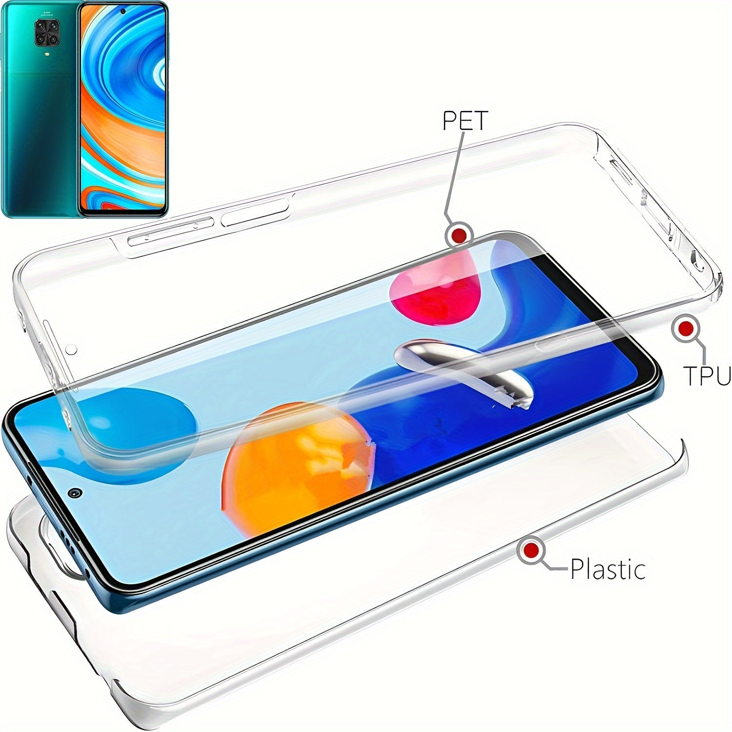 360 Full Body Phone Case for Xiaomi Models with Double Transparent Cover and Screen Protector