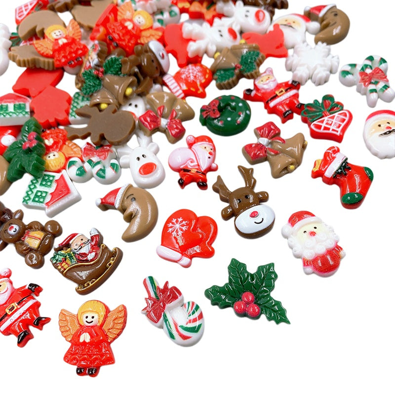 Christmas Resin Ornament Set with Santa Snowman Tree Bell Miniatures for Crafting and DIY Projects