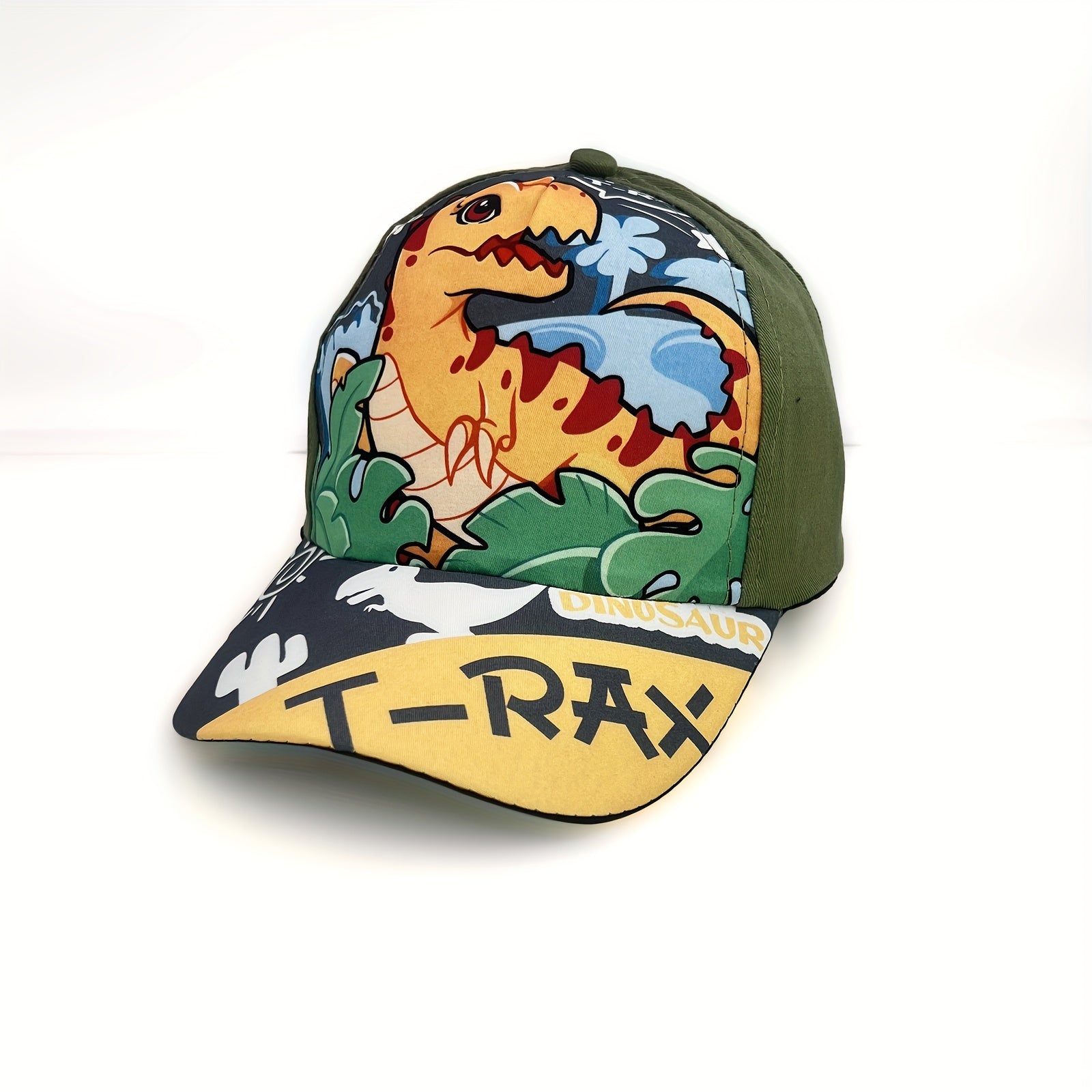 Kids Adjustable Cartoon Dinosaur Print Baseball Cap Lightweight All-Season Fitted for Boys and Girls