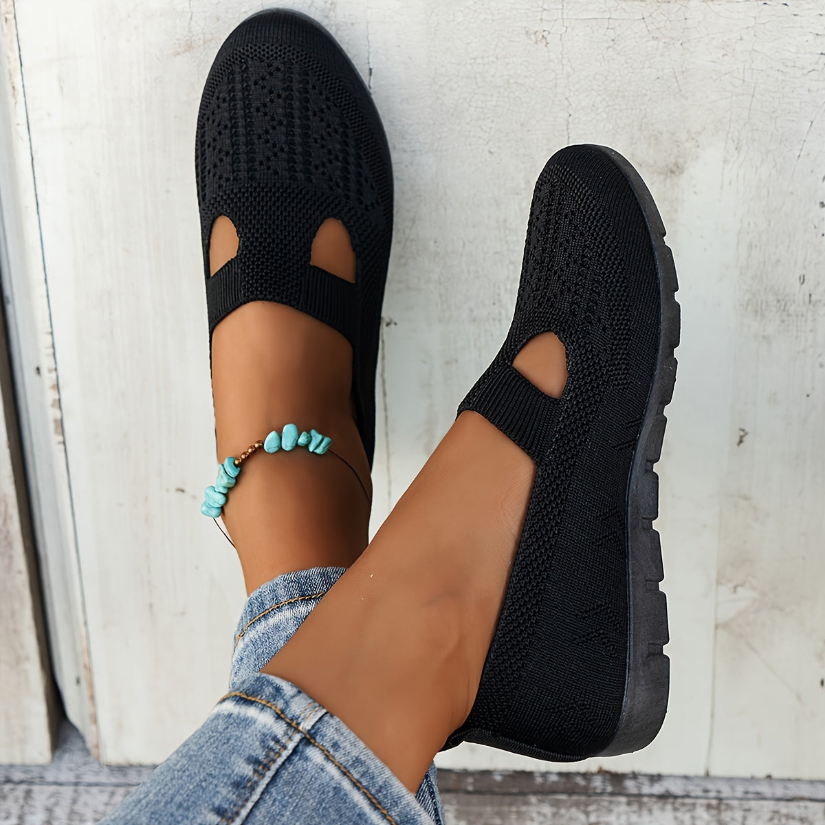 Zapatillas slip-on transpirables para mujer, zapatos planos casuales con suela de goma