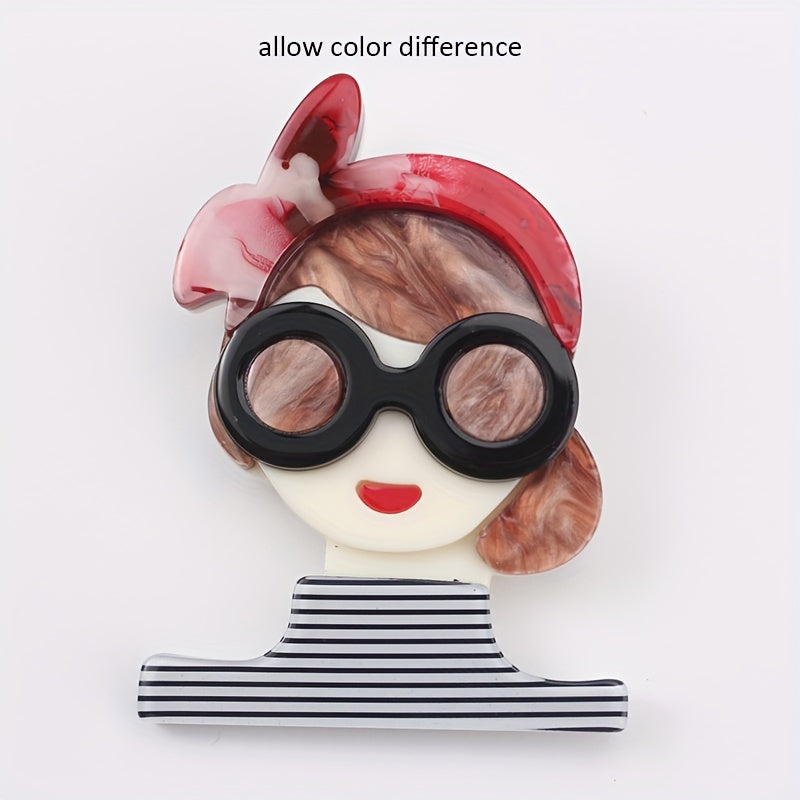 Ushbu Vintage Akril Multfilm Ko'zoynak Qiz Brosh Pin bilan retro uslubni oling! Ushbu ijodiy moda aksessuari notekis shaklga va noyob shaxsiyatga ega bo'lib, kiyimlaringiz va sumkalaringizga rang-baranglik qo'shish uchun mukammal belgi hisoblanadi.