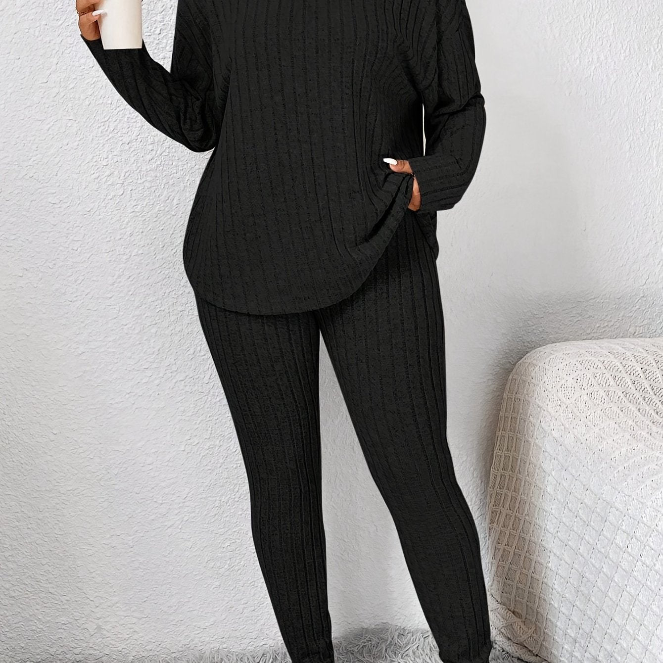 Women Long Sleeve Pajama Set Large Size Warm Slim Fit