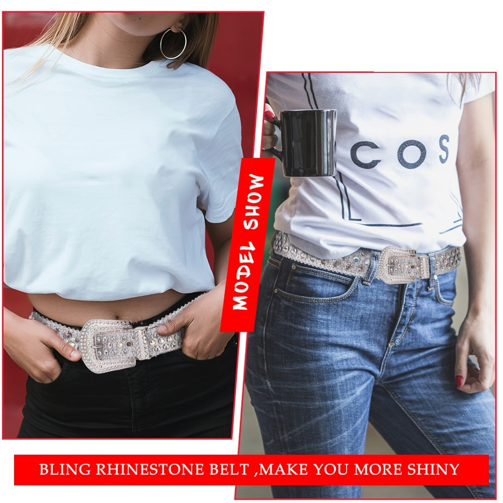 Unisex Crystal Studded Western Rhinestone Belt for Pants and Jeans
