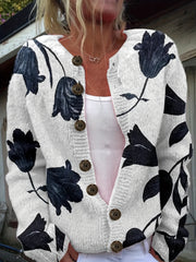 Plus Size Women's Lightweight Floral Print Cardigan Open Front Sweater