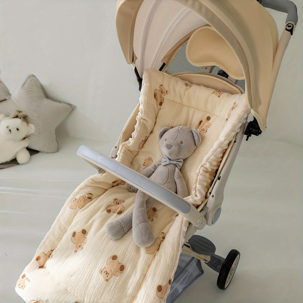 Baby Stroller Pad Beige Cotton Thickened Double-Sided Washable for Infants