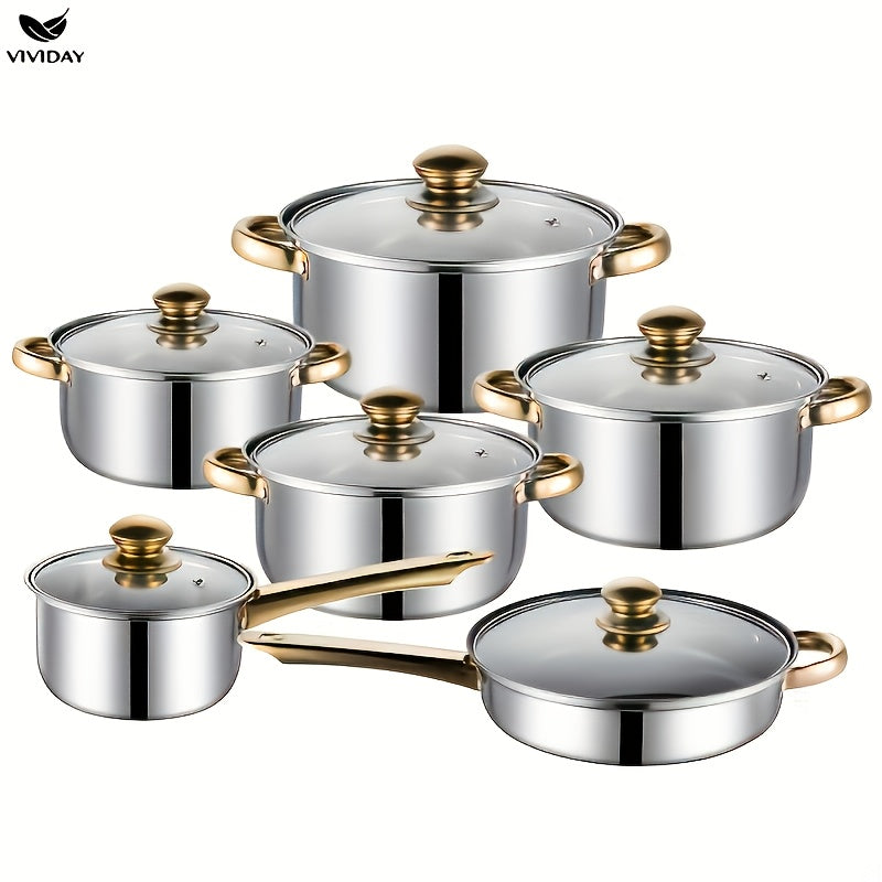 12-ta qismli oshxona to'plami, yopishmaydigan qozonlar, zanglamaydigan po'latdan yormalik, sut qozoni, sho'rva qozoni, sovg'a