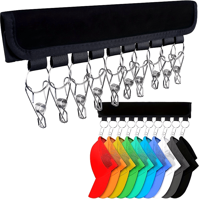 Wall-Mounted Foldable Rack with 12 Clips for Hats Socks Lingerie Storage