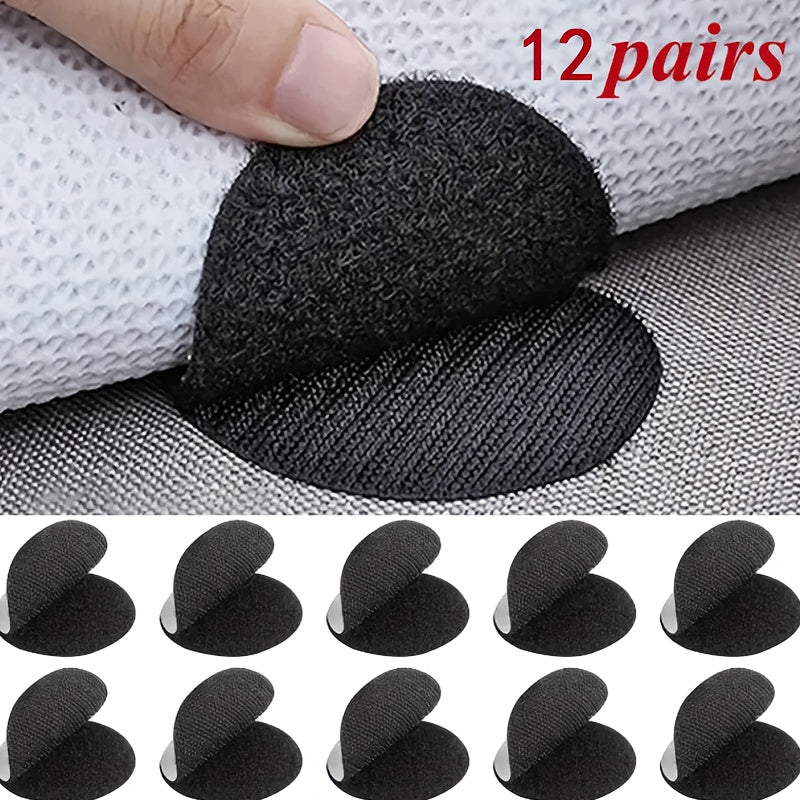 12 ta qora sehrli stikerlar to'plami - yostiq, divan qoplamalari va boshqalarni mahkamlash uchun doira shaklidagi yopishtiruvchi va halqa tezkor bog'lovchilar - yuvish uchun qulay