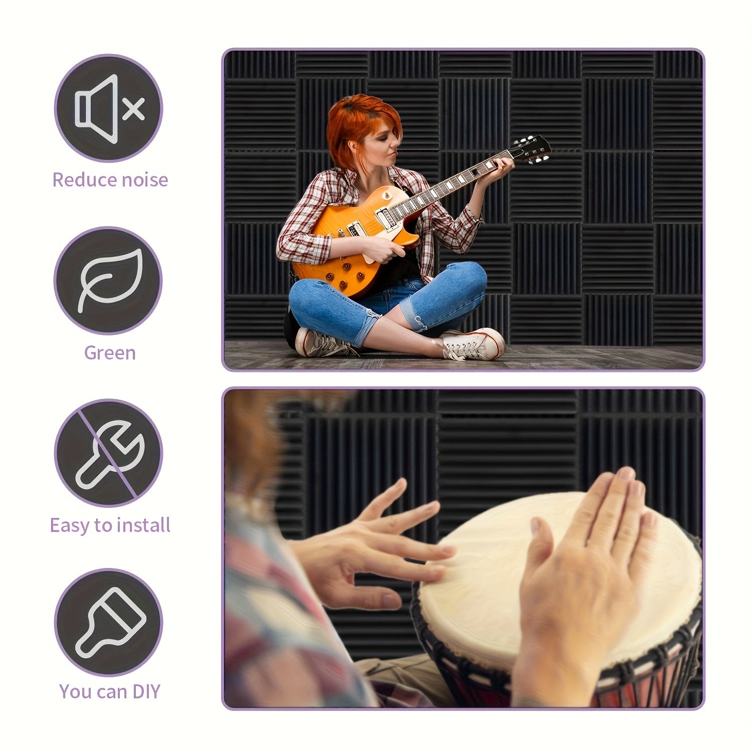 Acoustic Foam Panels 52 Pieces Fire Resistant Soundproofing Studio 2.54cm x 30.48cm