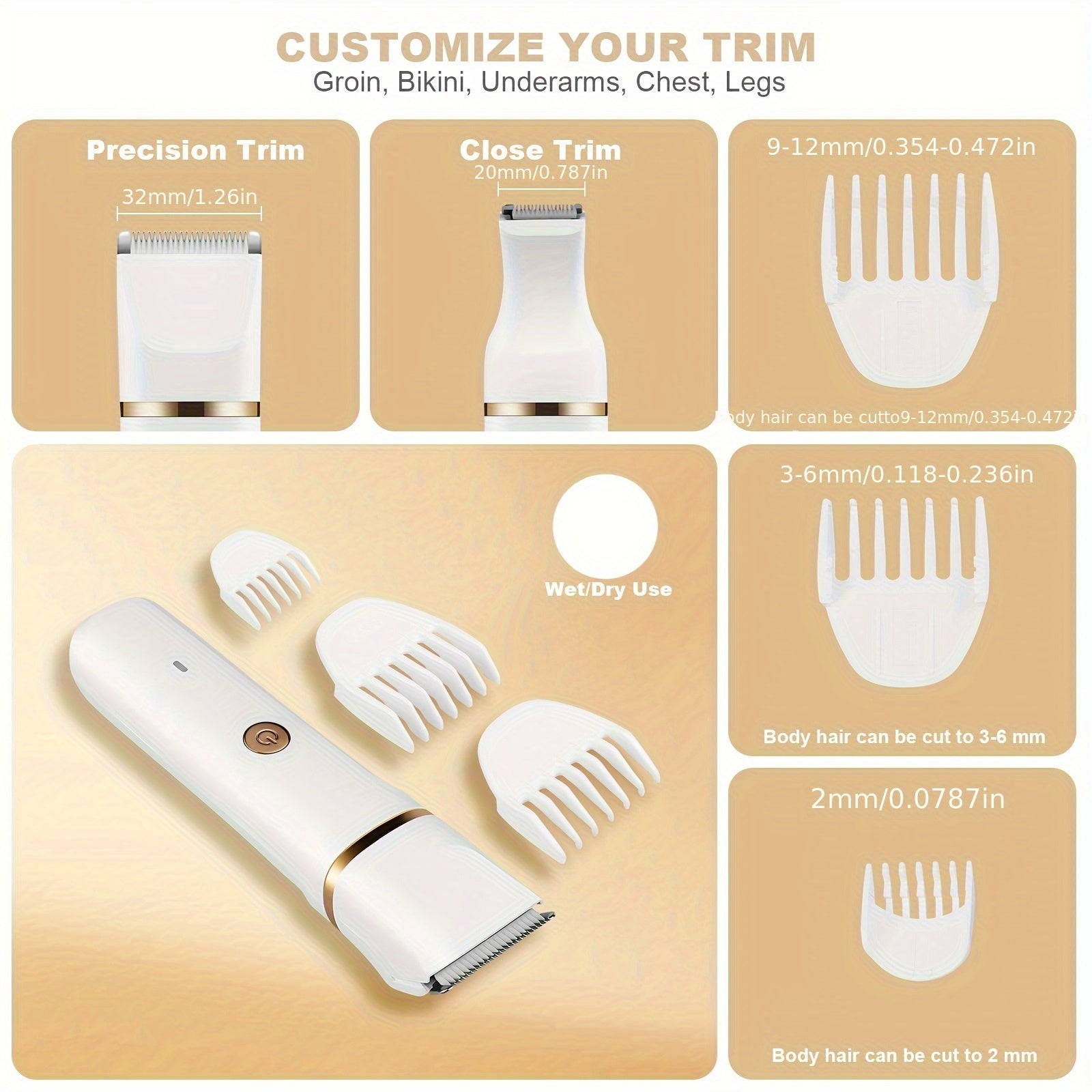 2in1 Bikini Trimmer for Women Wet Dry Body Facial Hair Removal Rechargeable Kit